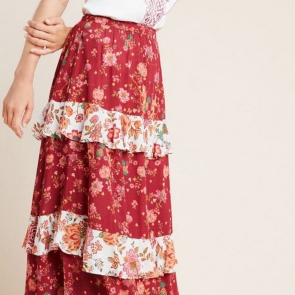 Farm Rio Tiered Maxi Skirt M - Picture 6 of 7